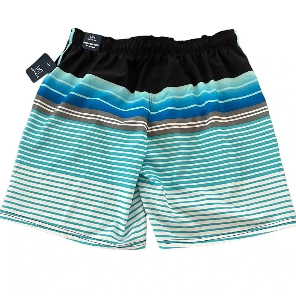 NWT George Mens Large 36-38 Striped Lined E-Boardshorts 8”‎ Inseam Shorts L Blue